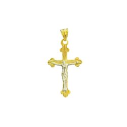CRUZ DE ORO BICOLOR LABRADA CON CRISTO 